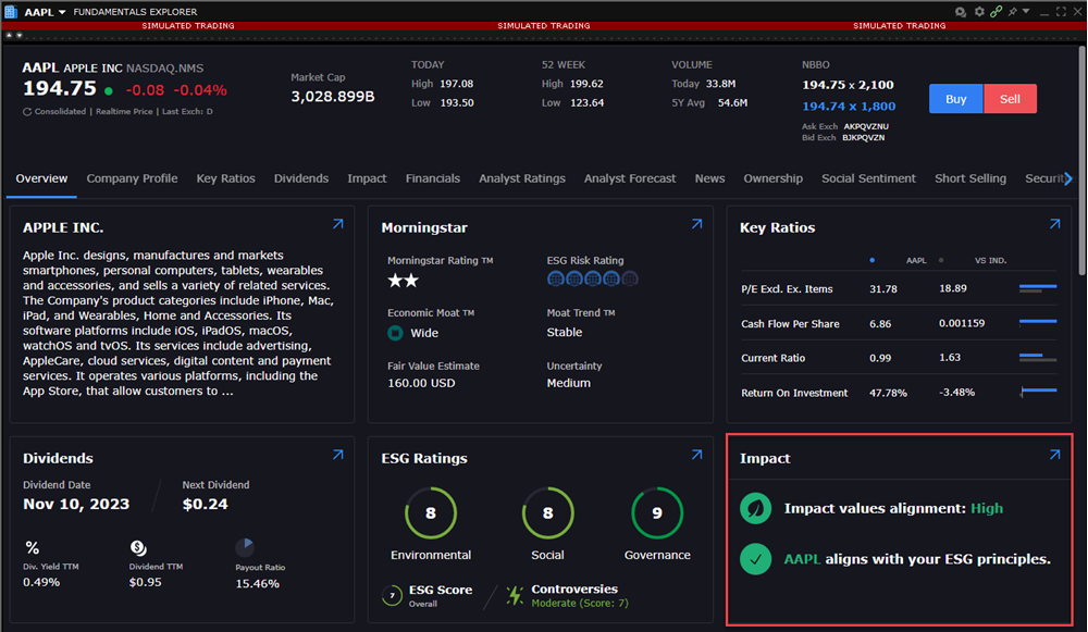 The IMPACT widget in TWS. 