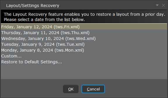 The restore and save page settings in TWS. 