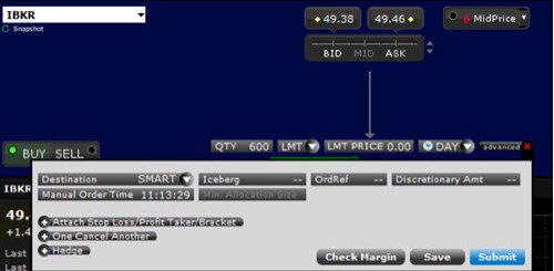 The advanced order entry panel in TWS. 