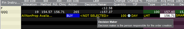 The decision marker drop-down in classic TWS. 