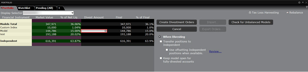 Creating divestment orders in TWS. 