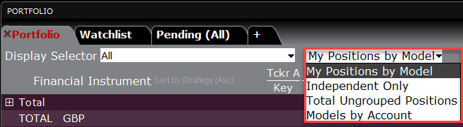 Display selector select all in TWS. 