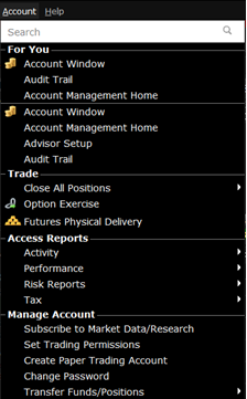 The mosaid account menu in TWS. 