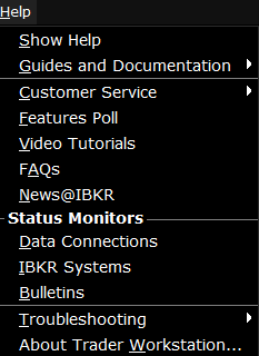 The mosaid help menu in TWS. 