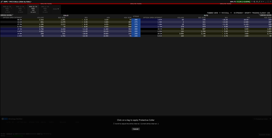 Add a Leg for Protective Collar Option Strategy in TWS