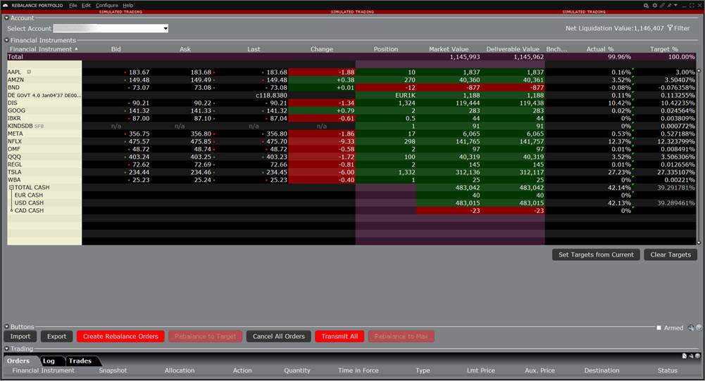 The Import a Rebalance Portfolio complete in TWS. 