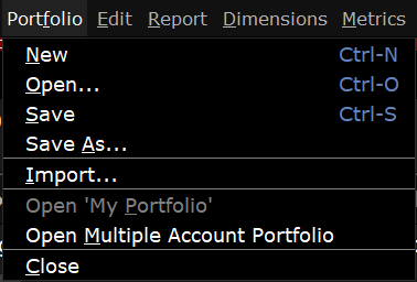 The risk navigator portfolio menu in TWS. 