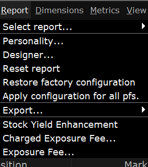 The risk navigator report menu in TWS. 