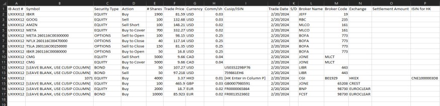Prime Trade File Upload sample trade file. 