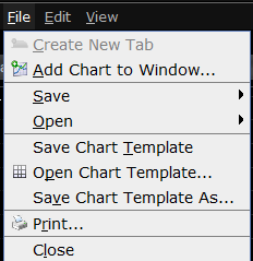 The Save a Chart Layout as a Template menu in TWS. 