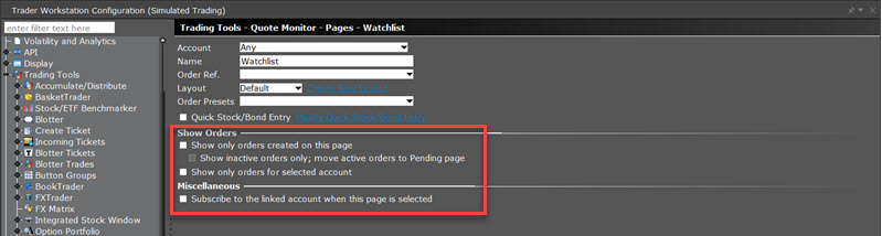 The TWS configuration show order options in classic TWS. 