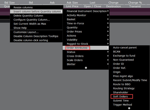 The order attributes soft dollar menu in TWS. 