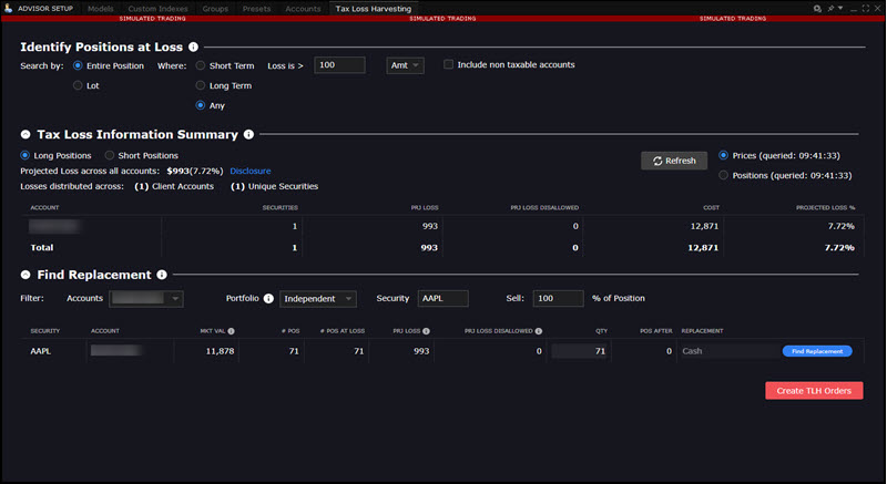 The Tax Loss Harvesting tool in TWS. 