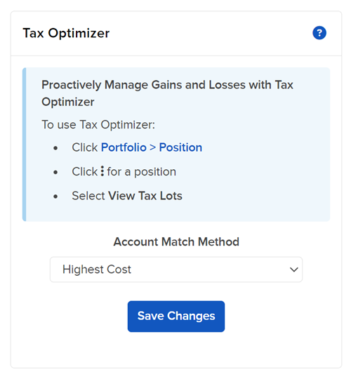 The tax optimizer account default match method in portal. 