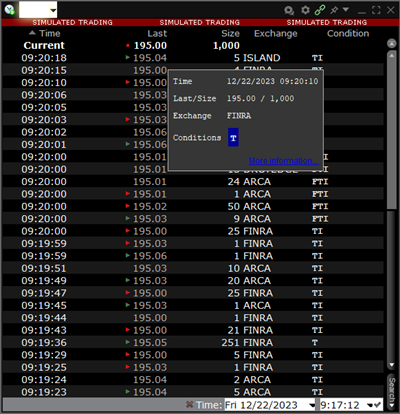 The time & sales trade conditions in TWS. 