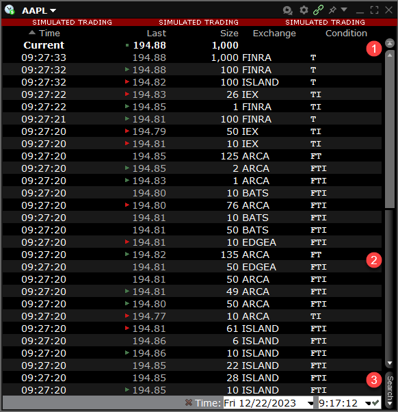The fime & sales window in TWS. 